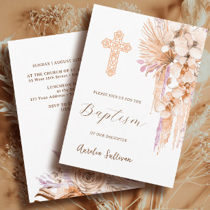 Boho Peach Lilac Taufe Einladung