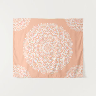 Boho Peach Mandala Wandteppich