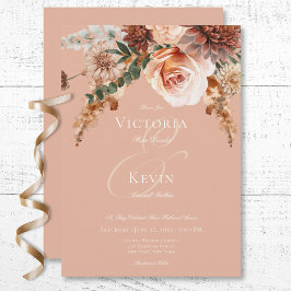 Boho Peach & Rust Blues Peach Blush Wedding Einladung