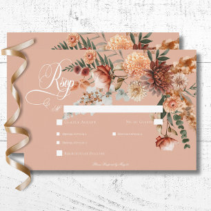 Boho Peach & Rust Blumenpfirsiche Pinselstrich Din RSVP Karte