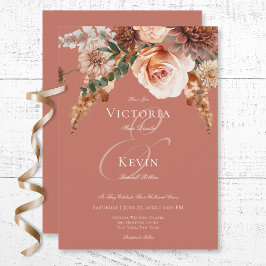Boho Peach & Rust Blumenrost Hochzeit Einladung