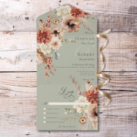 Boho Peach & Rust Floral & Feather Green Dinner