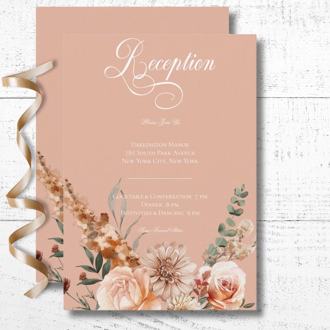 Boho Peach & Rust Peach Blush Empfang Begleitkarte (Boho Peach & Rust Floral Peach Blush Wedding Reception Enclosure Card)