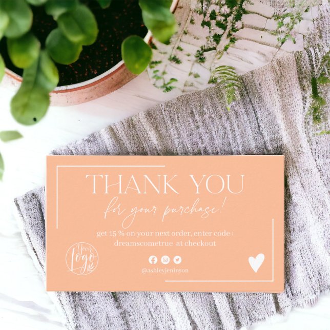 Boho peach Skript Reihenfolge danke Visitenkarte (Boho peach script order thank you business card)