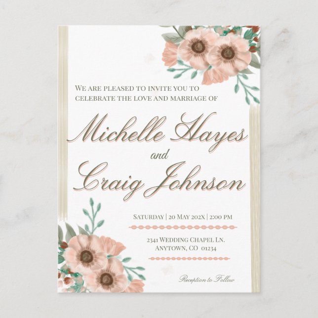 BOHO Peach Wedding Postkarte (Vorderseite)