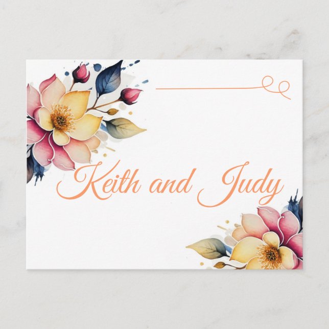 Boho Peachy Floral Ankündigungspostkarte (Vorderseite)