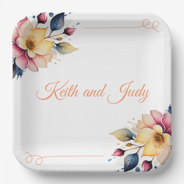 Boho Peachy Floral Pappteller (Vorderseite)