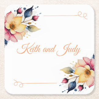 Boho Peachy Floral Rechteckiger Pappuntersetzer