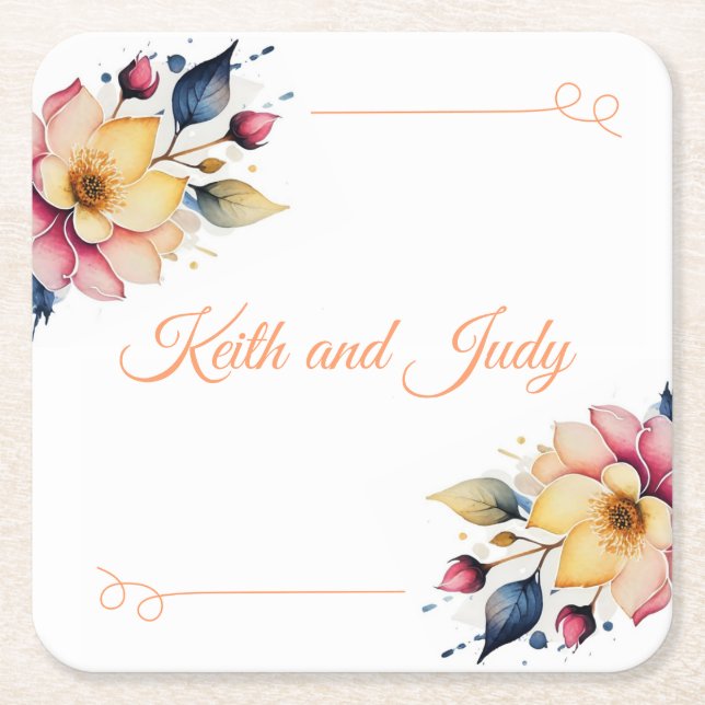Boho Peachy Floral Rechteckiger Pappuntersetzer (Vorderseite)