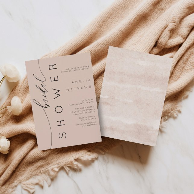 Boho Peachy Pink Simple Bridal Shower Einladung (Von Creator hochgeladen)