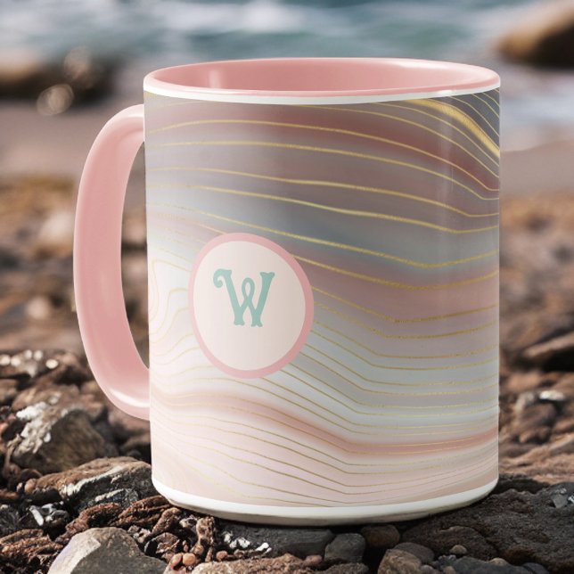 Boho Peachy Pink und Aqua Gold Strata mit Initial Tasse (Von Creator hochgeladen)