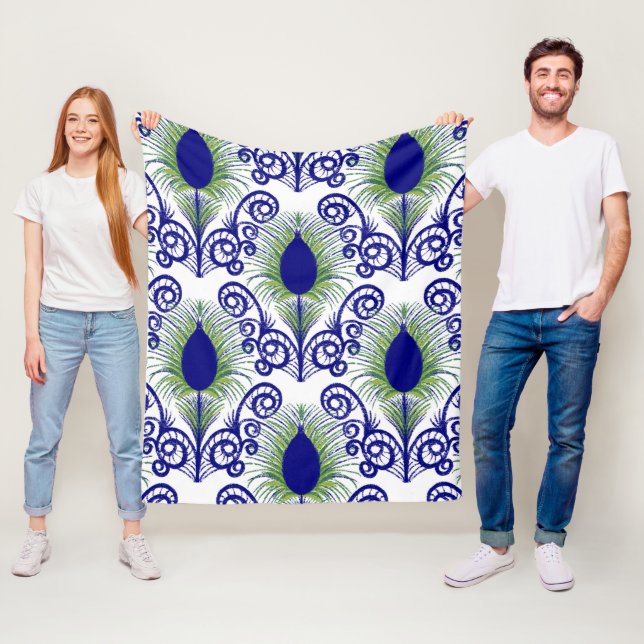 Boho Peacock Feather Jewel Tone-Blue Green Fleecedecke (Beispiel)