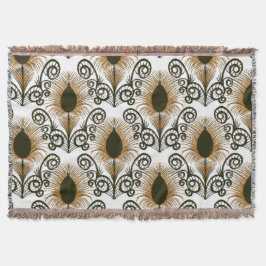 Boho Peacock Feather Jewel Tone-Golden Brown Decke