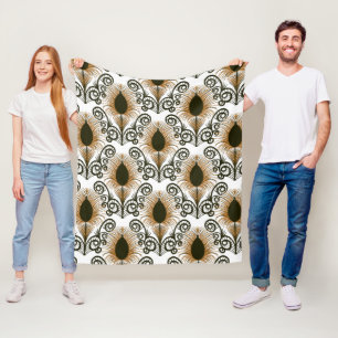 Boho Peacock Feather Jewel Tone-Golden Brown Fleecedecke