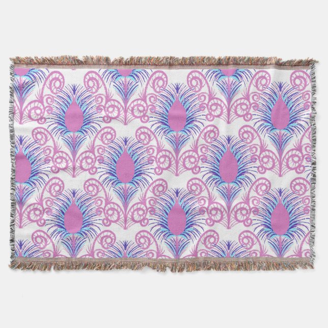 Boho Peacock Feather Jewel Tone-Neon Pink Decke (Vorderseite)