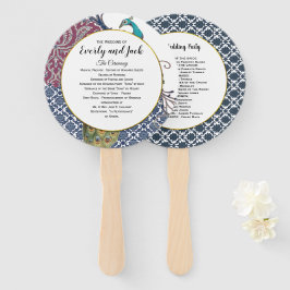 Boho Peacock Gray Aquamarin Gold Wedding Program Fächer