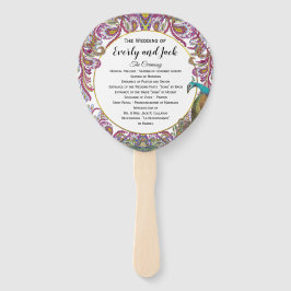 Boho Peacock Raspberry Aquamarin Gold Wedding Prog Fächer