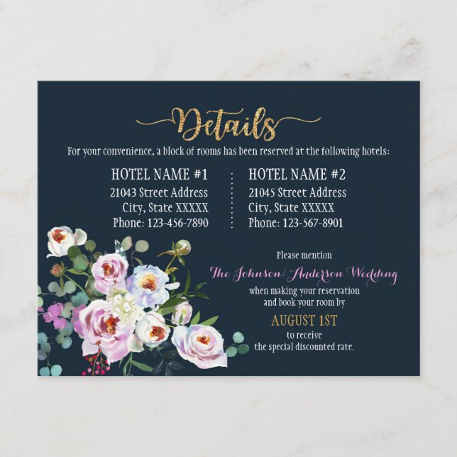 Boho Peonies Navy Floral Modern Details Card Begleitkarte (Vorderseite)