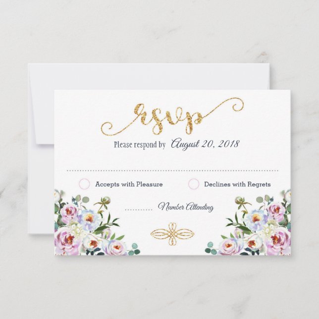 Boho Peony Navy Gold Modern Floral RSVP Card Karte (Vorderseite)