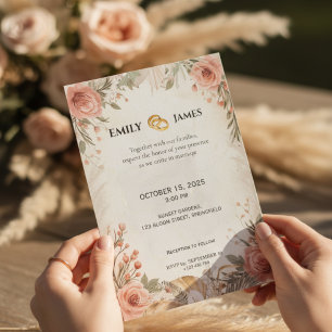 Boho Peony Rose Floral Wedding Einladung