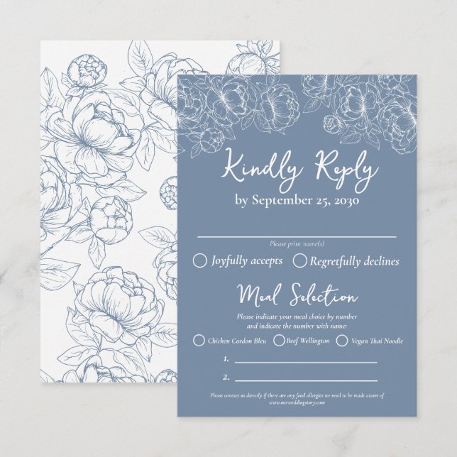 Boho Periwinkle Blue Floral Wedding Options RSVP Karte (Vorne/Hinten)