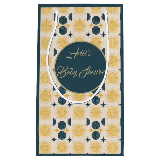 Boho Personalisiert Sun Moon Stars Blau gelb Kleine Geschenktüte (Vorderseite)