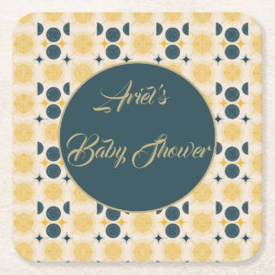 Boho Personalisiert Sun Moon Stars Blau gelb Rechteckiger Pappuntersetzer