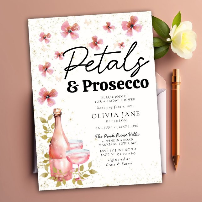 Boho Petals Prosecco Whimsikflora Brautparty Einladung (Von Creator hochgeladen)