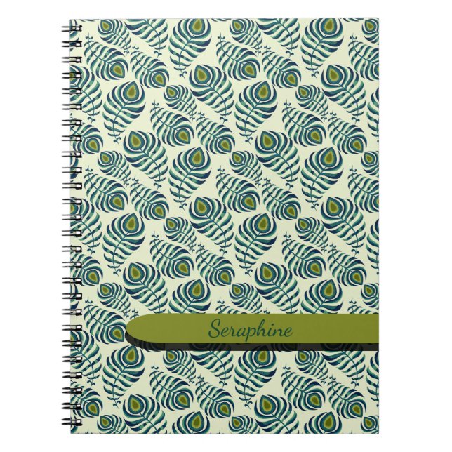 Boho Pfauenfeder Notizbuch Notizblock (Vorderseite)