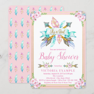 Boho-Pfeil-Feder-Baby-Shower-Einladungen Einladung