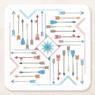 Boho Pfeile und Sun V11 Sq ID748 Rechteckiger Pappuntersetzer