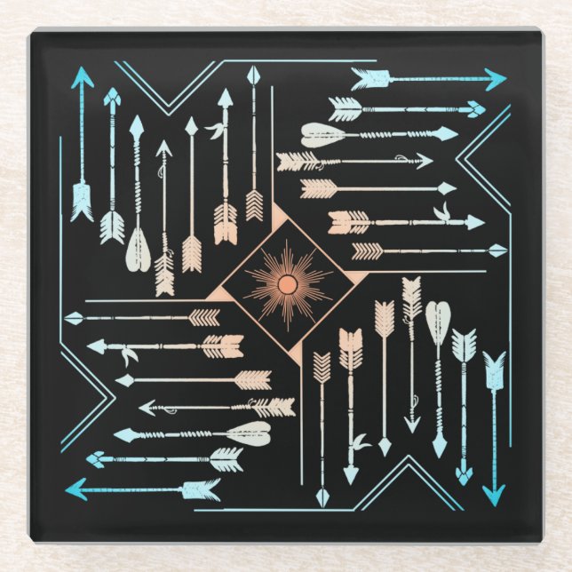 Boho Pfeile und Sun V1 ID748 Glasuntersetzer (Vorderseite)