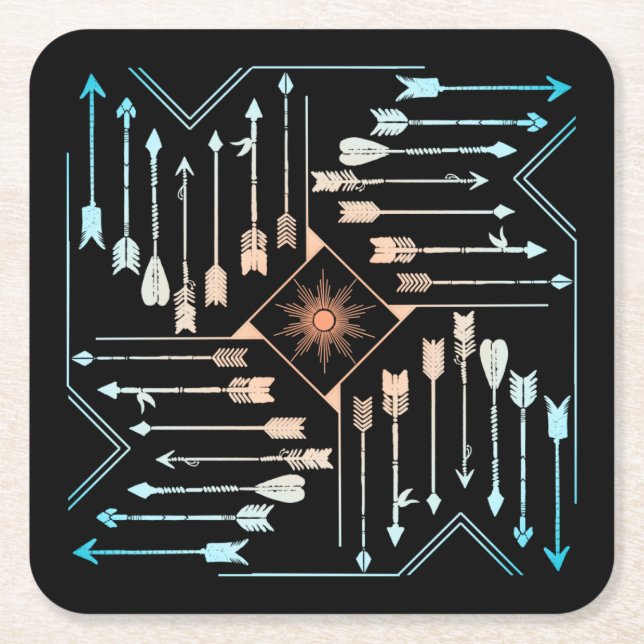 Boho Pfeile und Sun V1 ID748 Rechteckiger Pappuntersetzer (Vorderseite)