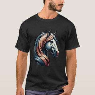 Boho-Pferdekopf mit fließender Mähne in Beige T-Shirt