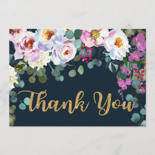 Boho Pfingstrosen-Marine-Goldmit Blumenmoderne Dankeskarte