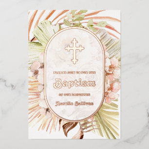 Boho-Pfirsich-Blumenstrauß-Taufe-Folie-Einladung Folieneinladung