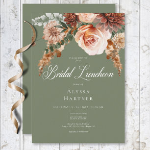 Boho Pfirsich & Rost Floral Sagegrün Hochzeitslunc Einladung