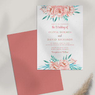Boho-Pfirsich- und rosa Blumenhochzeits-Einladung Einladung