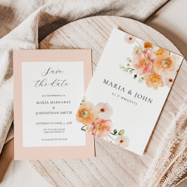 Boho Pfirsich- und Rosé-Blumen-Hochzeit - Save-the Einladung