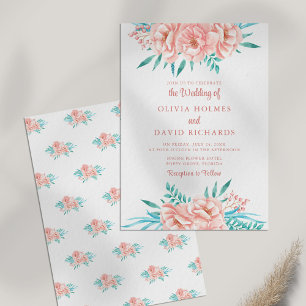 Boho-Pfirsich- und Tosca-Blumen-Hochzeitseinladung Einladung
