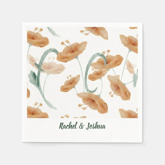 Boho-Pfirsich-Wildblumen- & Salbei-Grün-Hochzeit Serviette (Vorderseite)