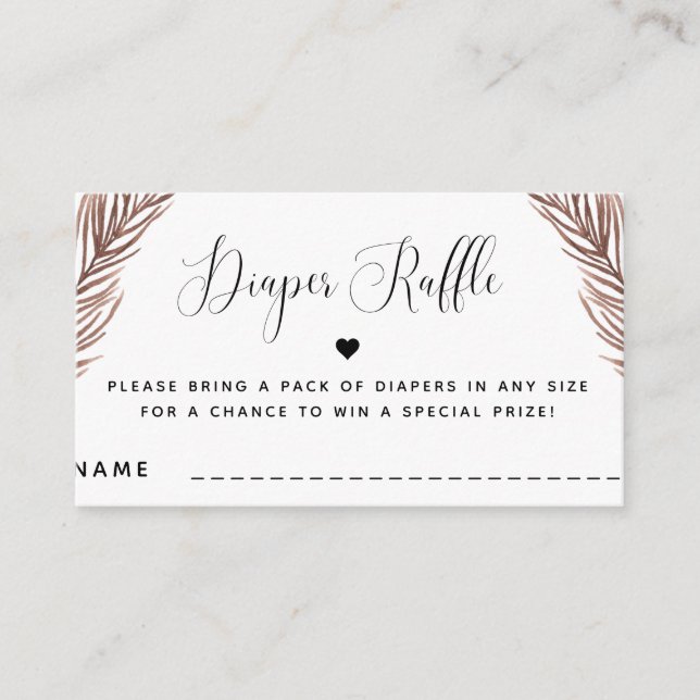 Boho Pflanze Heart Summer Baby Dusche Windel Raffl Begleitkarte (Vorderseite)