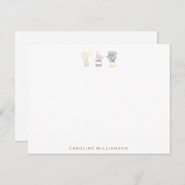 Boho Pflanze Linie Art Illustration Personalisiert Mitteilungskarte (Vorne/Hinten)