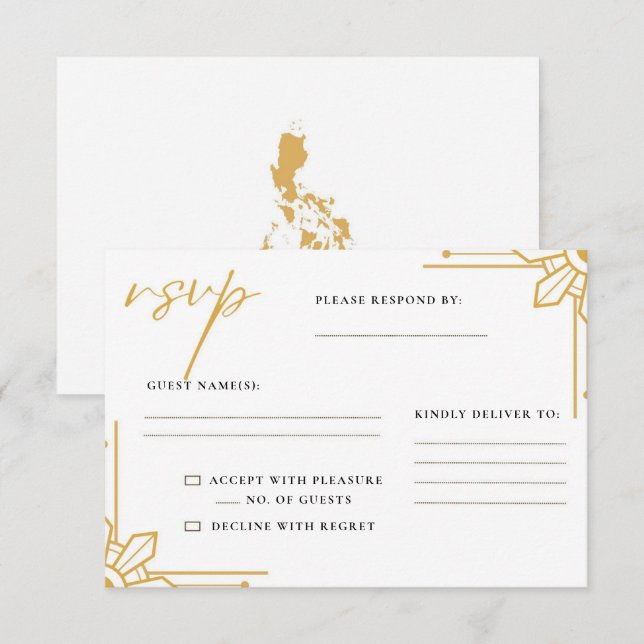 Boho Philippines Sun Wedding RSVP Card Filipino Karte (Vorne/Hinten)