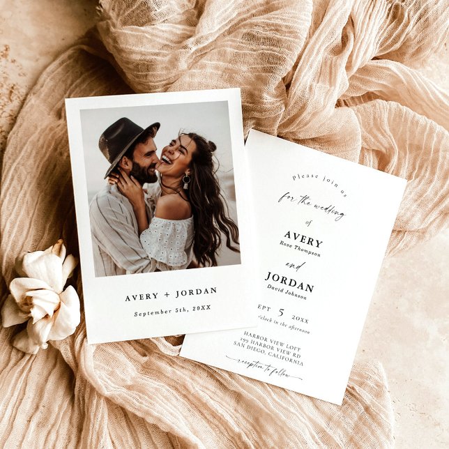 Boho Photo Wedding Invite, Modern Minimalist Invit Einladung (Von Creator hochgeladen)