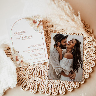 Boho Photo Wedding Invite Terracotta Pampas Grass  Einladung