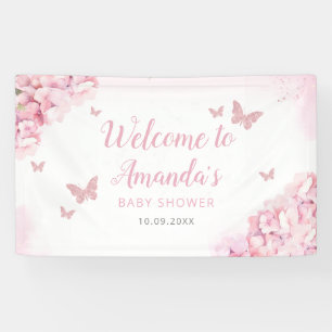 Boho Pink Aquarell Bläsernschmetterling Baby Dusch Banner