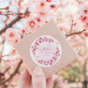 Boho Pink Aquarell Bläsernschmetterling Baby Dusch Runder Aufkleber