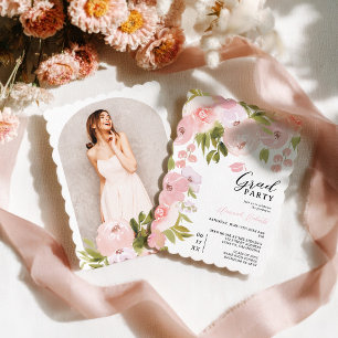 Boho Pink Aquarell Blumen Foto Abschlussfeier Einladung