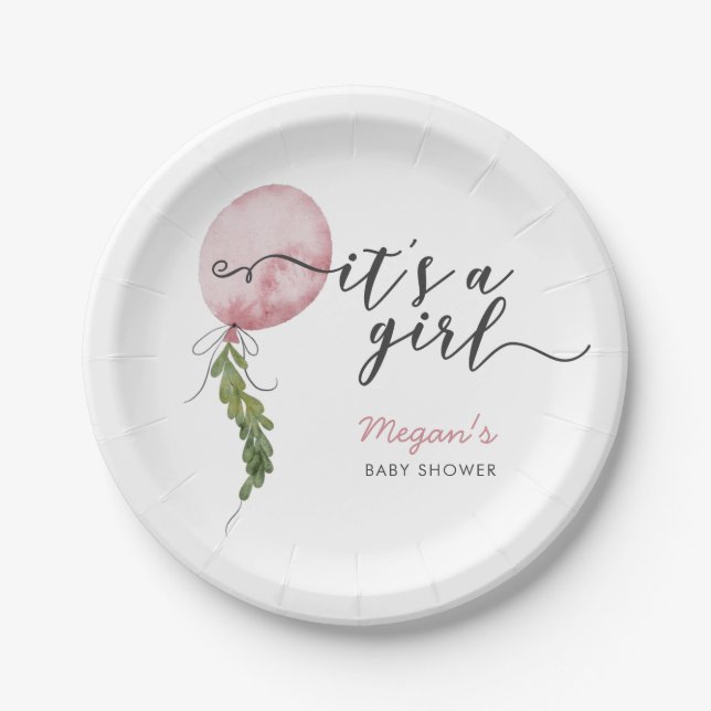 Boho Pink Balloon Oh Boy Baby Shower Paper Plate Pappteller (Vorderseite)